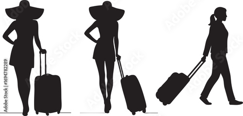 Traveler Silhouettes – Woman with Suitcase, Traveling Female, Airport Passenger Symbol for Lifestyle Design