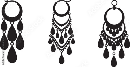 Statement Earrings Icons – Black Silhouette, Boho Chandelier Jewelry, Ethnic Drop Earrings Design