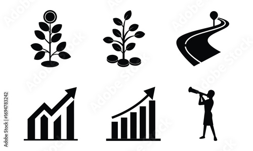 Business Growth Investment Icons Finance, Strategy, Vision, Progress