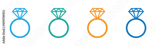Four colorful ring icons isolated on white background for jewelry business