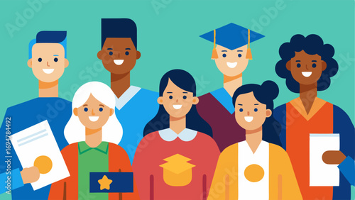 Celebrating Achievements A diverse group of individuals receiving certificates or accolades at a graduation ceremony symbolizing success in both inclusive and lifelong educational