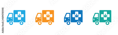 Medical Cannabis Delivery Service Icons in Various Colors