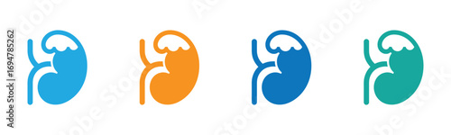 Four Kidney Icon Variations in Blue, Orange, Teal, and Dark Blue