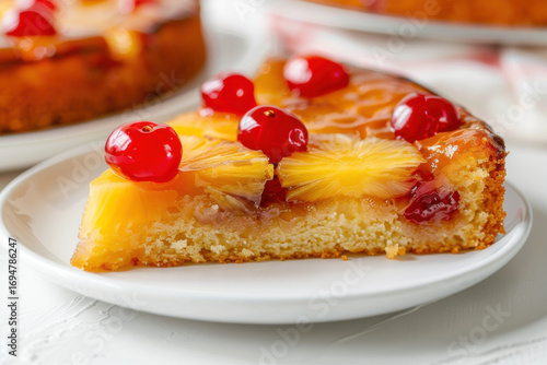 Wallpaper Mural A slice of pineapple upside-down cake topped with glazed cherries, showcasing a moist and flavorful texture. Torontodigital.ca
