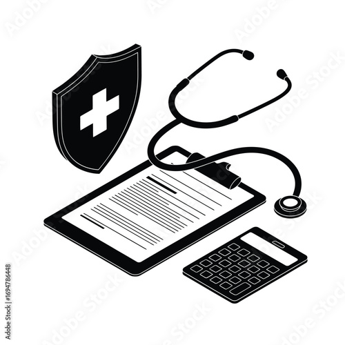Healthcare insurance and medical costs concept with stethoscope and calculator