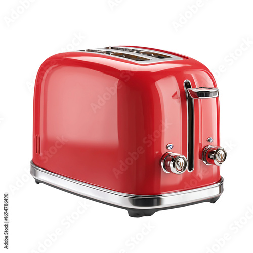 Retro red two-slice toaster with chrome accents perfect for any kitchen counter transparent background