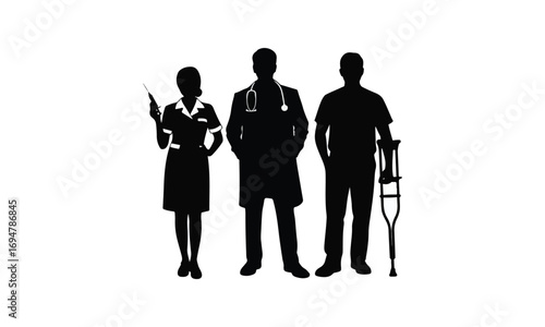 Silhouette of three doctors isolated on white background medical team vector illustration.