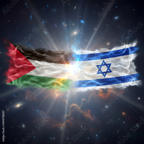 Wallpaper Mural Palestinian and Israeli flags in space, flash of light and energy Torontodigital.ca