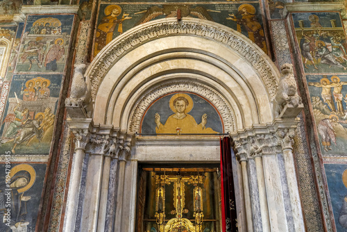 Inside Visoki Decani Serbian orthodox monastery church, Kosovo