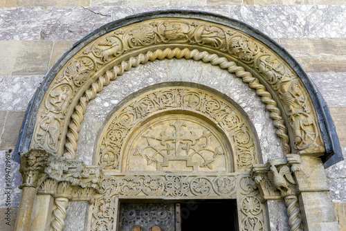 Visoki Decani Serbian orthodox monastery church tympanum, Kosovo