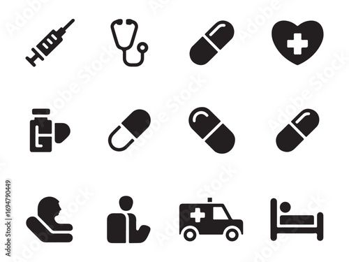 Healthcare & Hospital Tools Icon Set – Vol.1