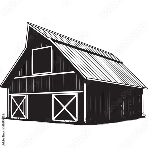 Illustration of a barn isolated on white background, evoking a sense of rural charm and agricultural heritage in the countryside