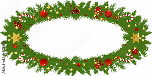 Festive christmas garland with pine branches ornaments candy canes and stars