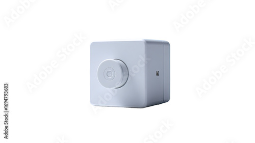 White rotary dimmer switch, wall mounted, close-up, clean background, home automation