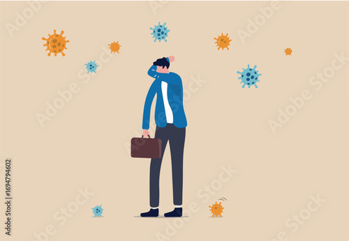 Coronavirus COVID-19 prevention cough elbow, cover your mouse and nose with forearm or elbow when sneeze or cough, man with Coronavirus flu cover his mouth with forearm while sneezing or coughing.