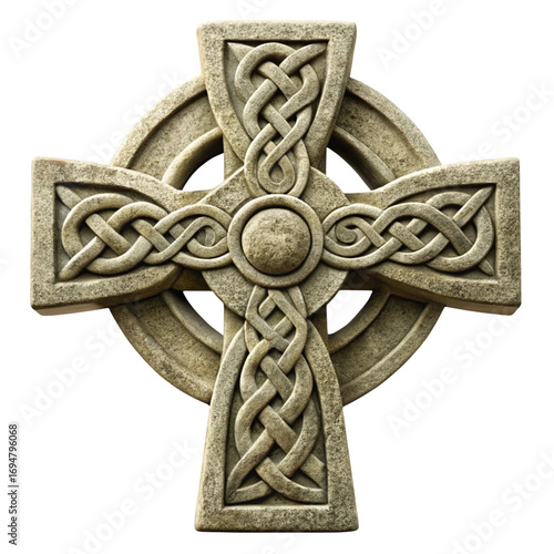 ancient celtic cross with intricate knotwork design and stone texture