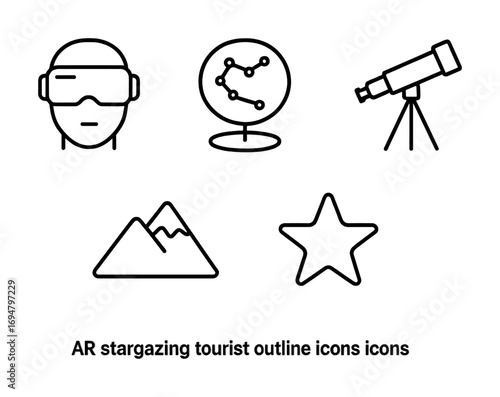 Ar stargazing tourist icons: telescope, constellation, vr, mountain, star