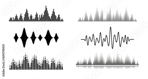 Creative waveform designs: music frequency visuals in minimalist silhouette style