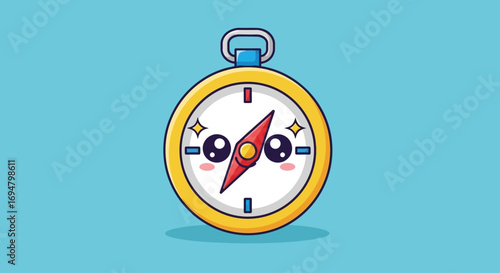 Cute cartoon compass with expressive eyes and a cheerful design.