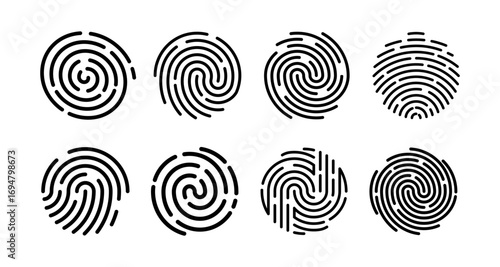 Diverse fingerprint set displayed in linear style for security and identification themes