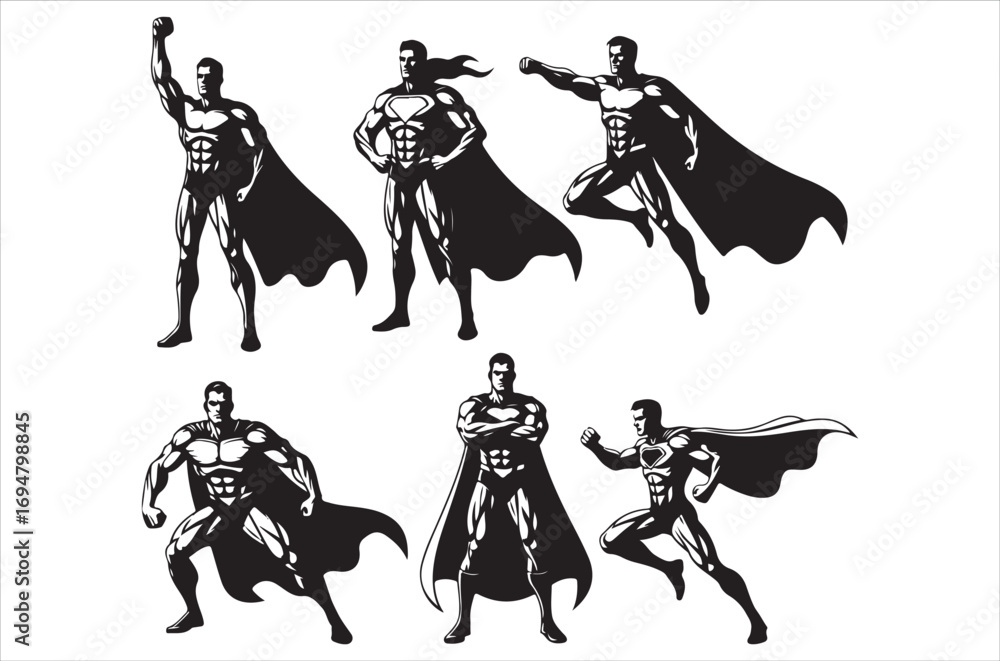 Fototapeta premium Superhero silhouette set vector design big pack of hero illustration and icon on white backround.