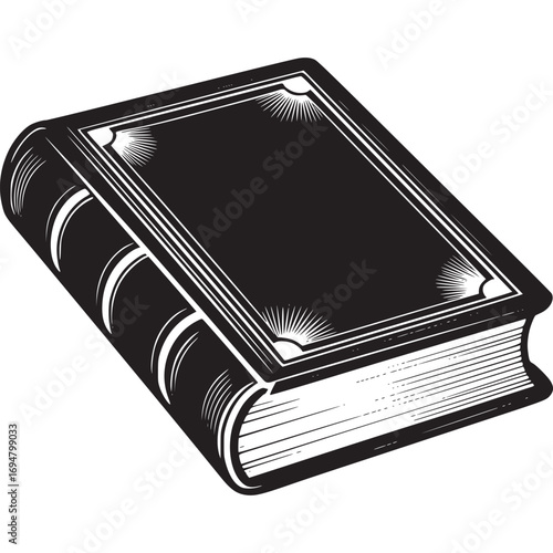 Vector art of single hardcover book, black and white illustration
