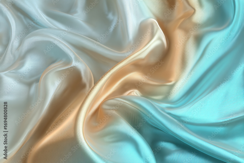 Obraz premium Elegant draped fabric in pastel blue and beige tones showcasing soft folds and subtle textures