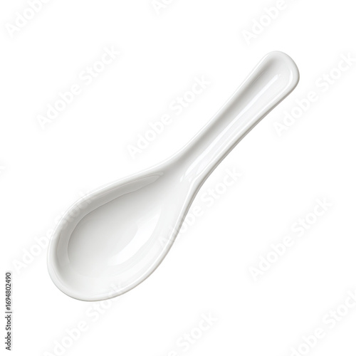 Small, white ceramic soup spoon
