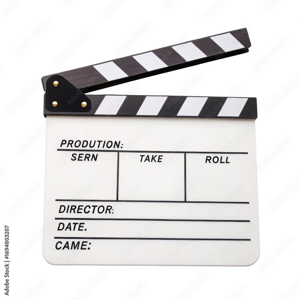 Obraz premium Classic film production clapboard ready for action in movie making studio transparent background