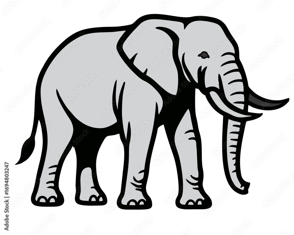 Fototapeta premium Minimalist Elephant Silhouette – Black & gray Vector Line Art