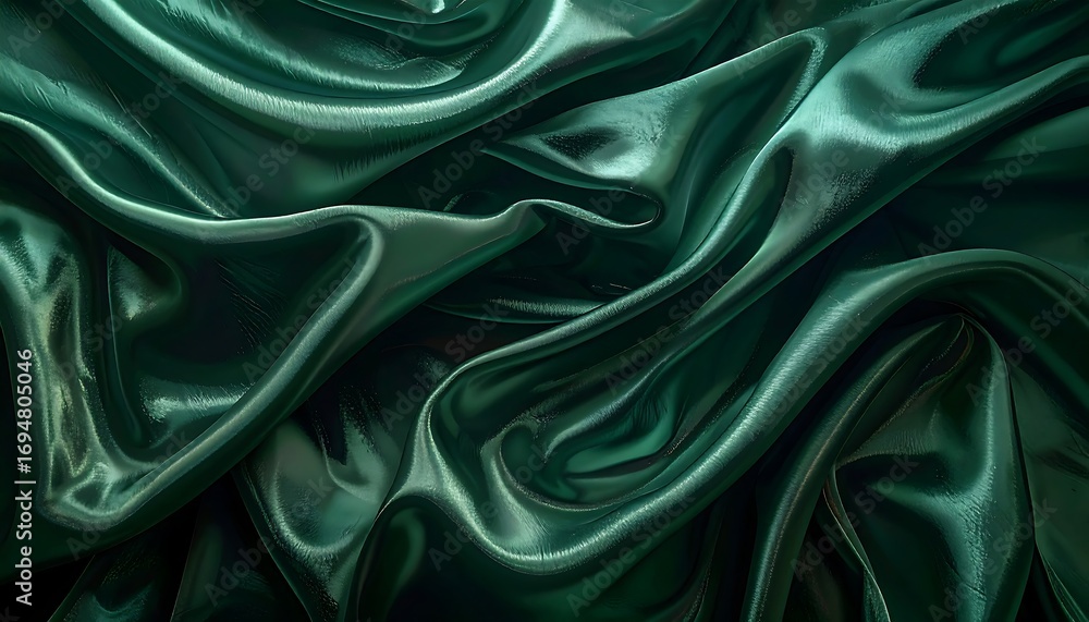 Fototapeta premium Intricate folds of deep emerald green fabric display a luxurious sheen.