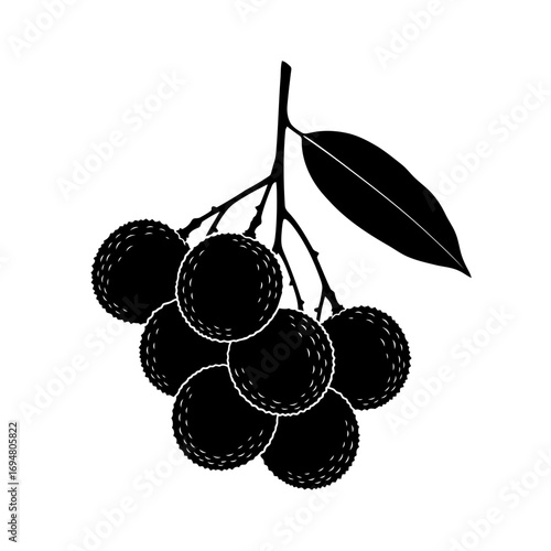 Bunch of lychee fruit with a leaf silhouette isolated on white background