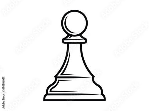 Hand drawn sketch of a single white chess pawn on a white background