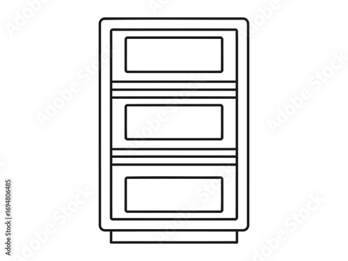 Simple outline drawing of a tall cabinet with three drawers