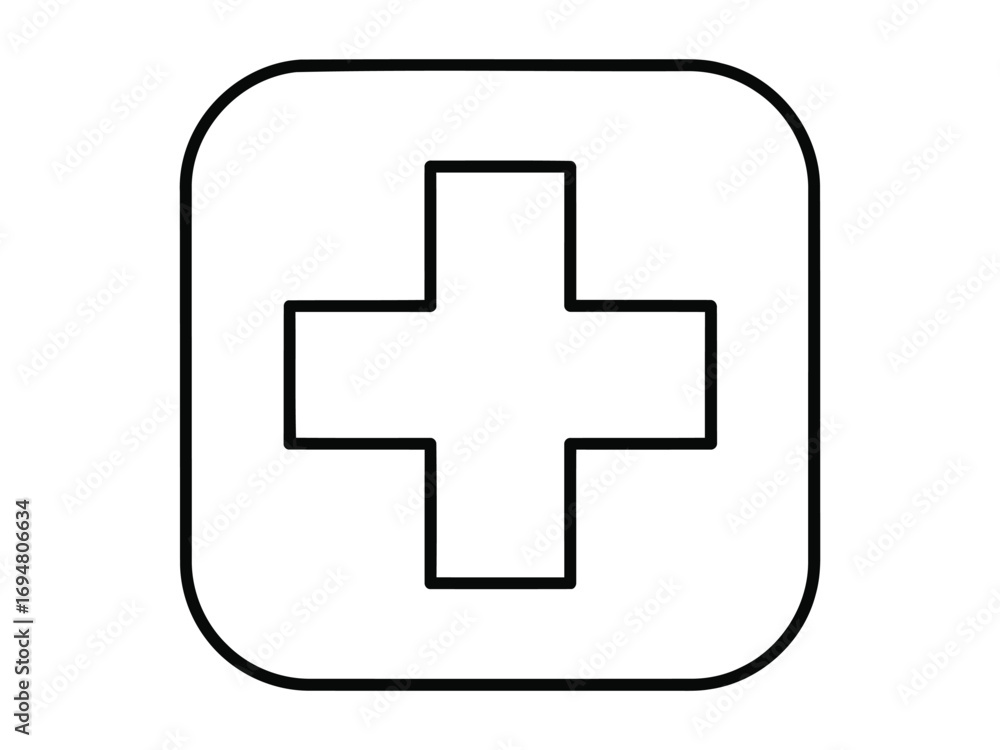 Fototapeta premium Simple outline of a medical cross inside a rounded square