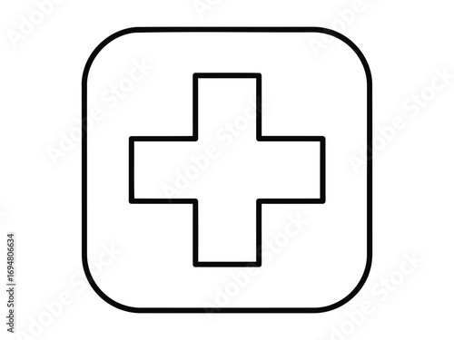 Simple outline of a medical cross inside a rounded square
