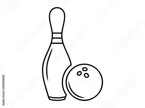 Simple line drawing of a bowling pin and ball