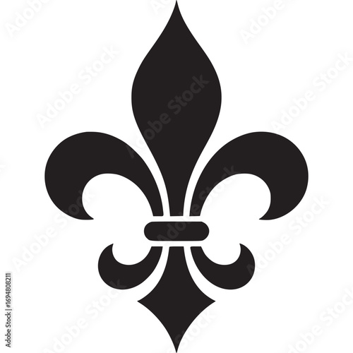 Illustration of a black fleurdelis isolated on white background, a symbol of royalty and french heritage
