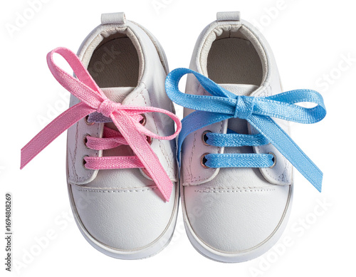 Baby Shoes with Pink and Blue Ribbons, Top-Down Angle, isolated