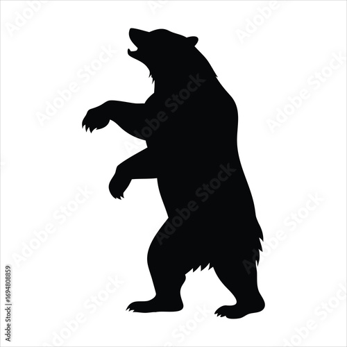 Black silhouette of a bear standing on its hind legs with mouth open