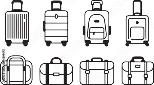 Luggage and Bags Outline Icon Set for Travel and Transportation Illustration Vector
