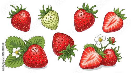 Vibrant strawberry design with leafy accents