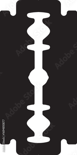 Minimalist vector illustration of a traditional double-edged razor blade silhouette. This sharp, isolated icon is a graphic symbol for shaving, grooming, barbershops, and personal hygiene products