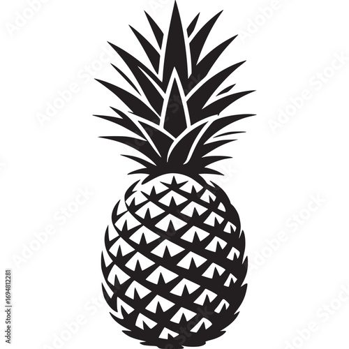 Silhouette of a pineapple isolated on white background, a tropical fruit symbol of summer, sweetness, and hospitality