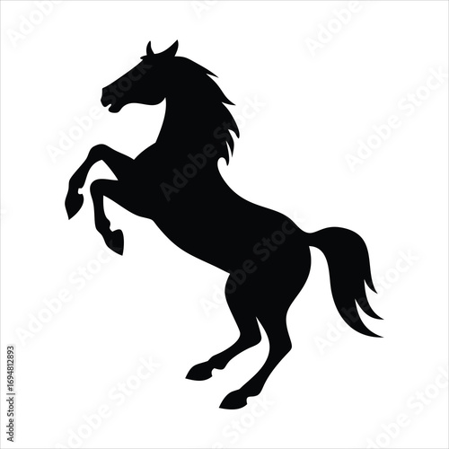 Black silhouette of a horse rearing up on its hind legs