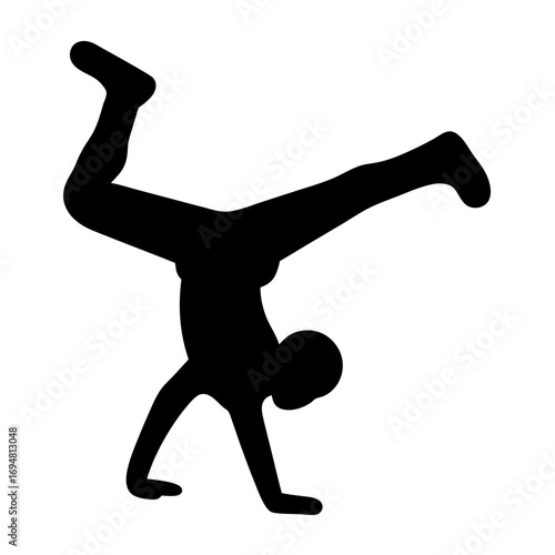 Silhouette of a person doing a handstand gymnastics acrobatic stunt exercise fitness training pose icon