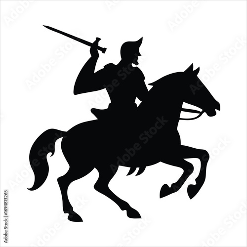 Silhouette of a knight on horseback with sword raised