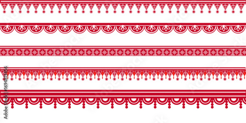 Elegant red decorative Indian festival borders with mandala and ornamental lace patterns. Perfect for Navratri, Dussehra, and Diwali backgrounds, greeting cards, invitations, banners.