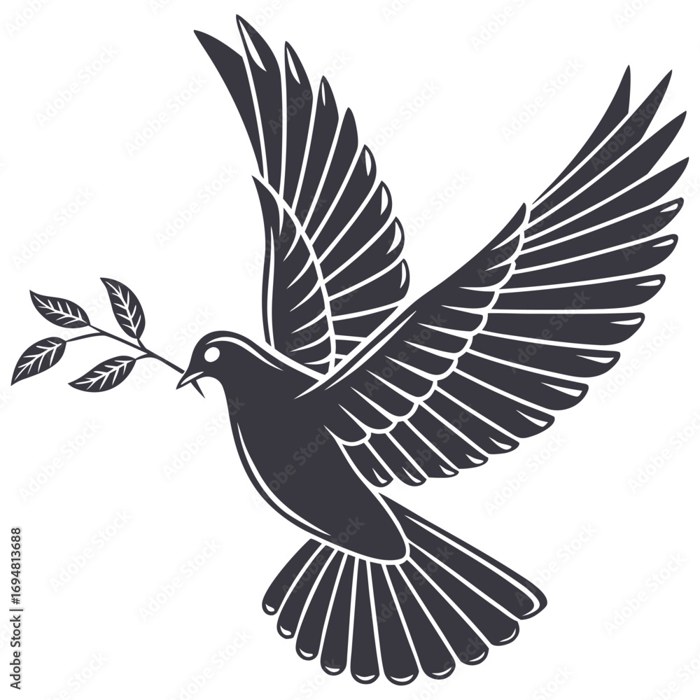 Obraz premium Flying Dove with Olive Branch Silhouette design