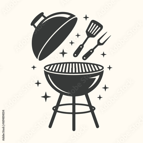 Vector art of barbecue grill with spatula and fork